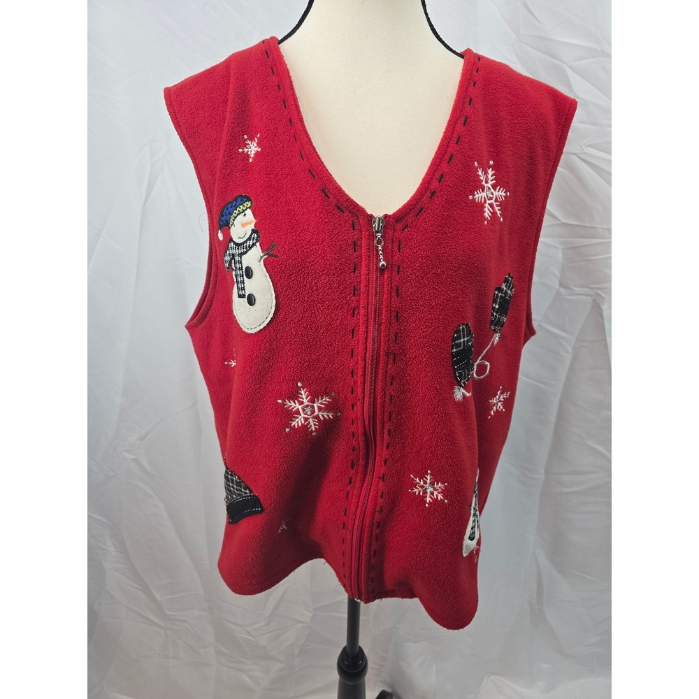 Capacity Women's Red Fleece Vest Snowman‎ Snowflake Mitten Ugly Christmas XL